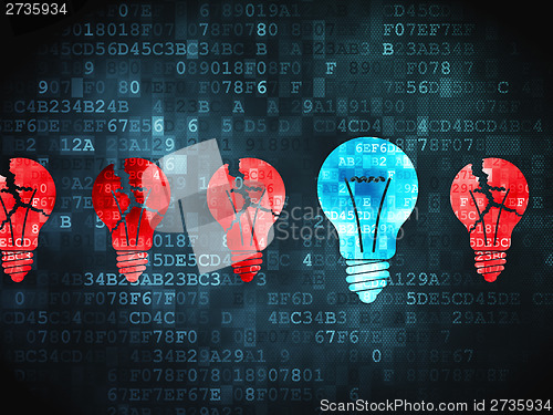 Image of Business concept: Lightbulb on digital background