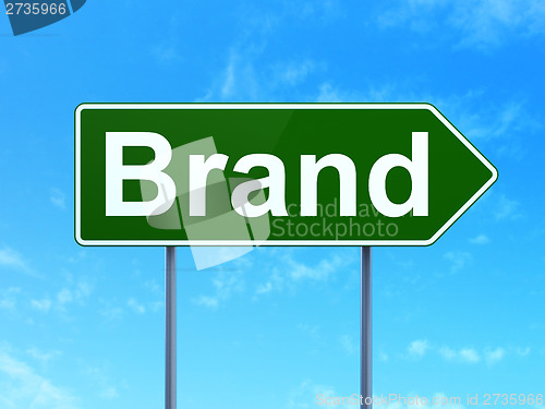 Image of Advertising concept: Brand on road sign background