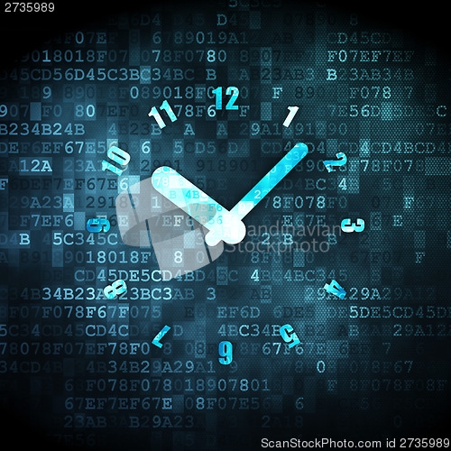 Image of Timeline concept: Clock on digital background