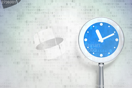 Image of Timeline concept:  Clock with optical glass on digital