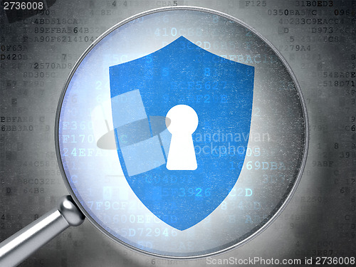 Image of Security concept:  Shield With Keyhole with optical glass