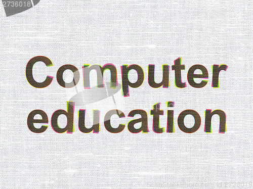 Image of Computer Education on fabric background