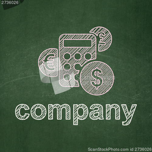 Image of Finance concept: Calculator and Company on chalkboard background