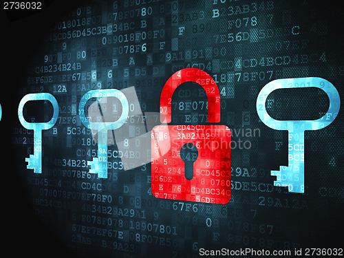 Image of Protection concept: Padlock And Key on digital background