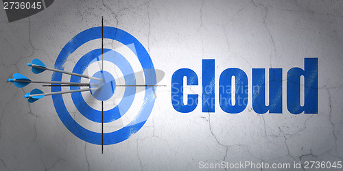 Image of Cloud technology concept: target and Cloud on wall background