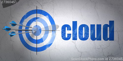 Image of Cloud technology concept: target and Cloud on wall background