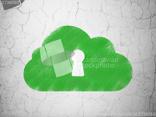 Image of Cloud technology concept: Cloud With Keyhole on wall background