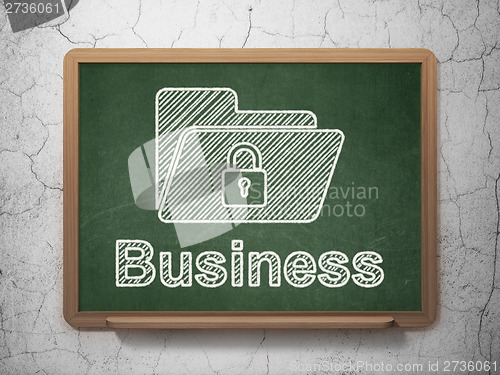 Image of Finance concept: Folder With Lock and Business on chalkboard
