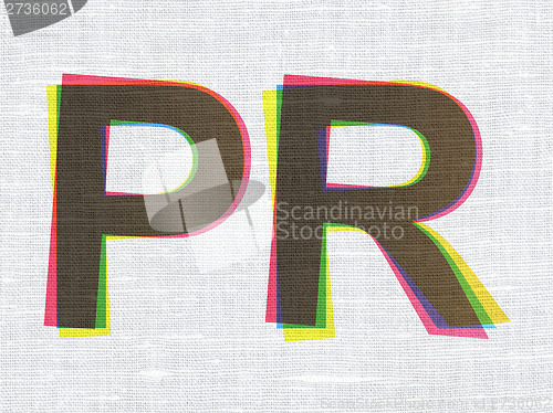 Image of Marketing concept: PR on fabric texture background