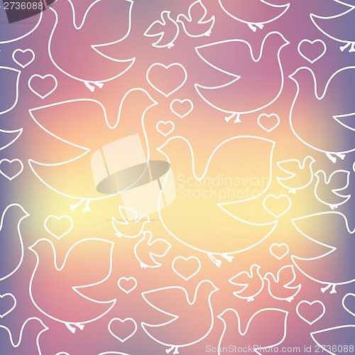 Image of Silhouette of white birds and hearts