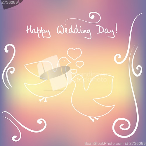 Image of Weddind card with silhouette of bird and heart