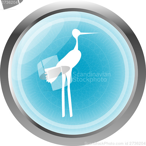 Image of Stork on web icon button isolated on white