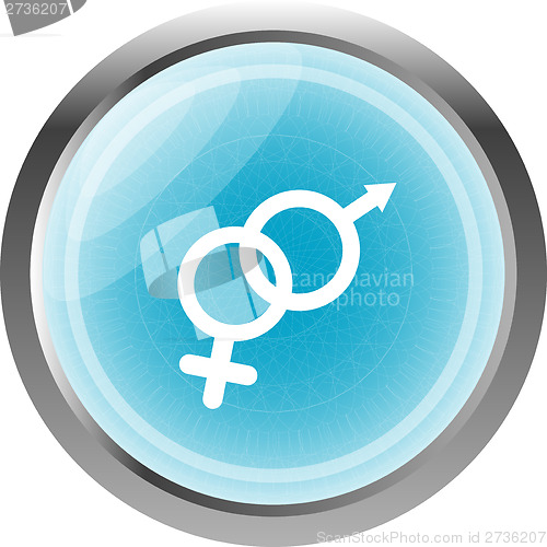 Image of round button with male female symbol isolated on white