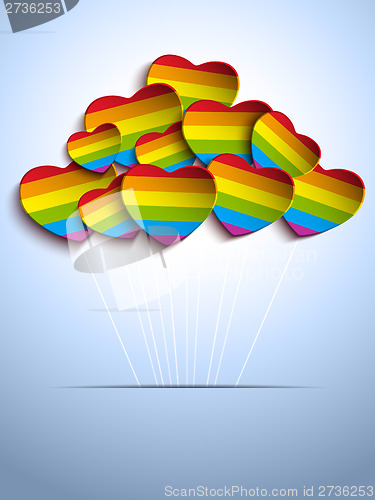 Image of Gay Flag Hearts Balloons Background