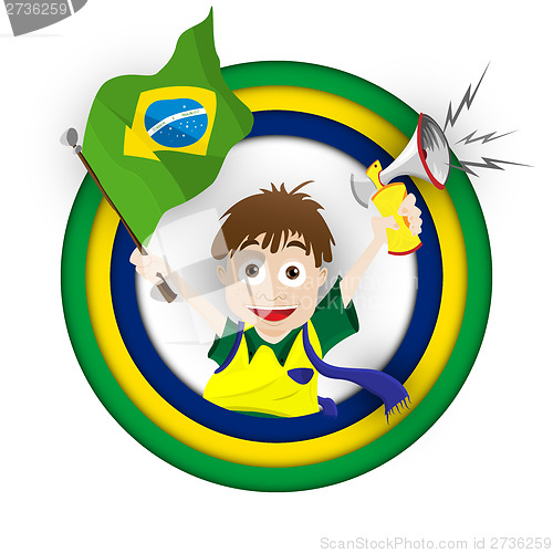 Image of Brazil Sport Fan with Flag and Horn