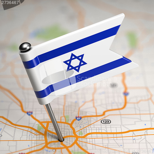 Image of Israel Small Flag on a Map Background.