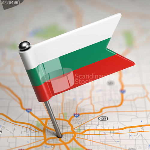 Image of Bulgaria Small Flag on a Map Background.