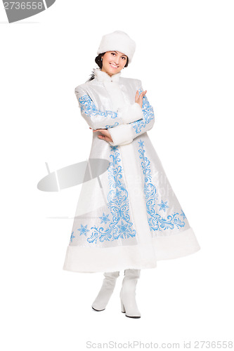 Image of Nice brunette in a snow maiden costume