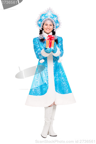 Image of Pretty woman in a suit of snow maiden