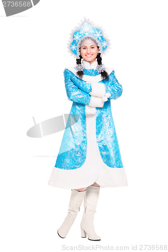 Image of Young brunette wearing like snow maiden