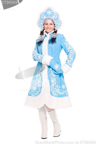 Image of Young woman in a suit of snow maiden