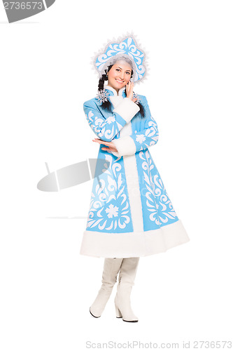 Image of Nice brunette in snow maiden costume