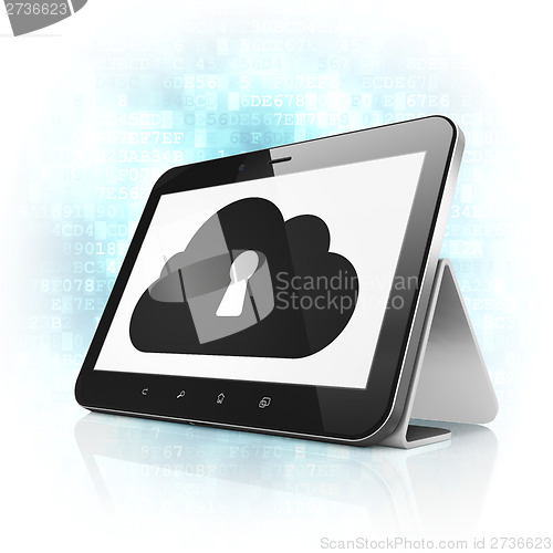 Image of computing concept: Cloud With Keyhole on tablet pc