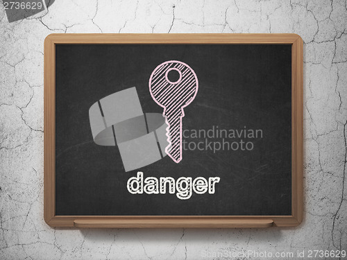 Image of Privacy concept: Key and Danger on chalkboard background