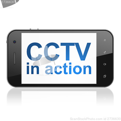 Image of Security concept: CCTV In action on smartphone