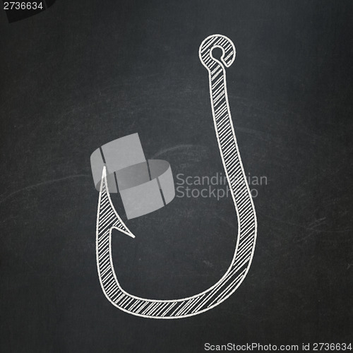 Image of Protection concept: Fishing Hook on chalkboard background