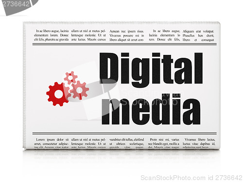 Image of Advertising news concept: newspaper with Digital Media and Gears