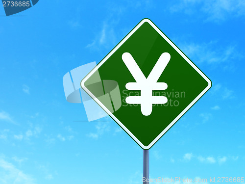 Image of Currency concept: Yen on road sign background