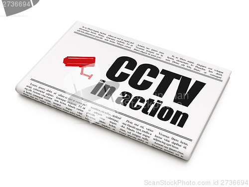 Image of Safety news concept: newspaper with CCTV In action