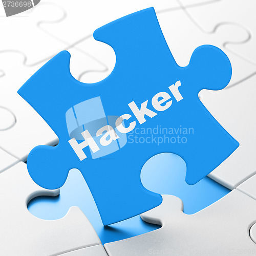 Image of Security concept: Hacker on puzzle background
