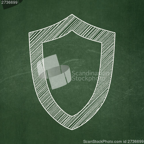 Image of Security concept: Contoured Shield on chalkboard background