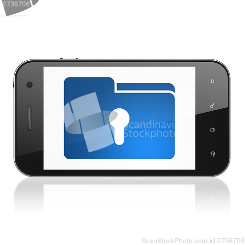Image of Finance concept: Folder With Keyhole on smartphone
