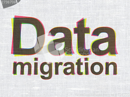Image of Data Migration on fabric texture background