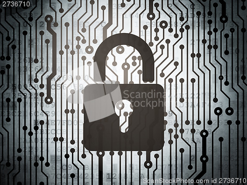 Image of Safety concept: circuit board with Closed Padlock