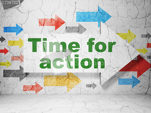 Image of Arrow whis Time for Action on wall background