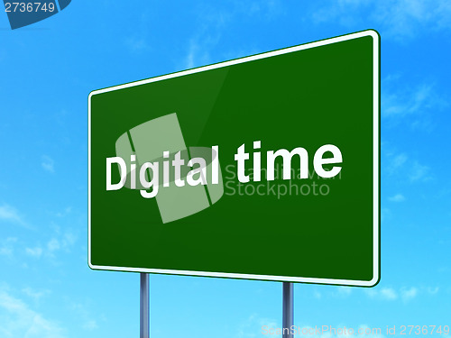 Image of Digital Time on road sign background
