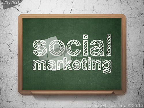 Image of Advertising concept: Social Marketing on chalkboard background
