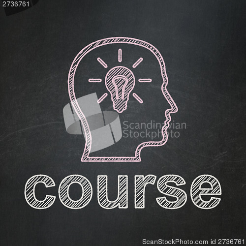 Image of Education concept: Head With Lightbulb and Course on chalkboard