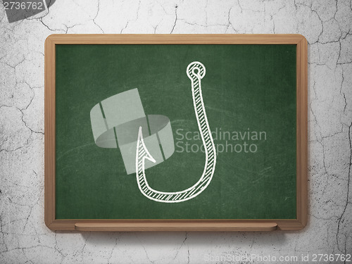 Image of Privacy concept: Fishing Hook on chalkboard background