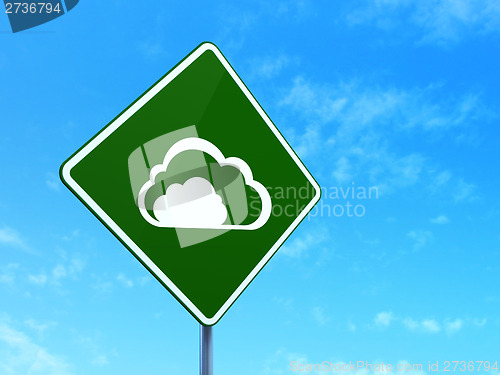 Image of computing concept: Cloud on road sign background