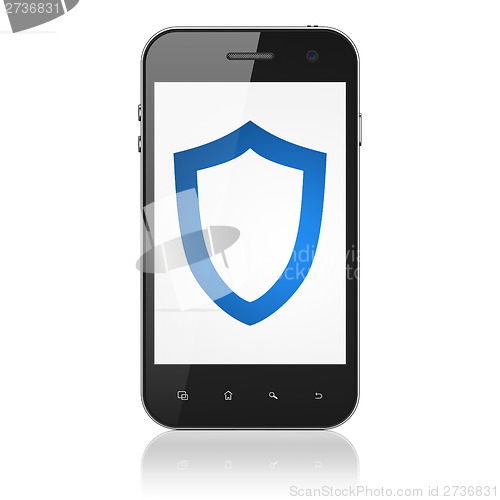 Image of Protection concept: Contoured Shield on smartphone