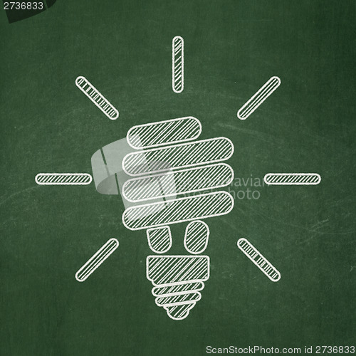 Image of Business concept: Energy Saving Lamp on chalkboard background