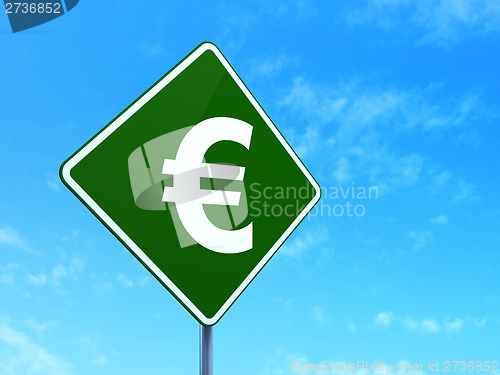 Image of Currency concept: Euro on road sign background