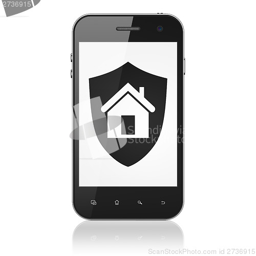 Image of Safety concept: Shield on smartphone