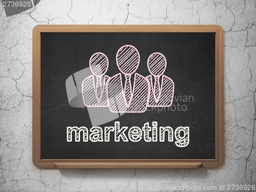 Image of Advertising concept: Business People and Marketing on chalkboard