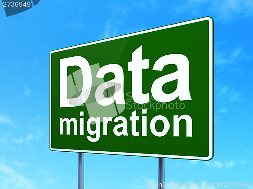 Image of Data Migration on road sign background